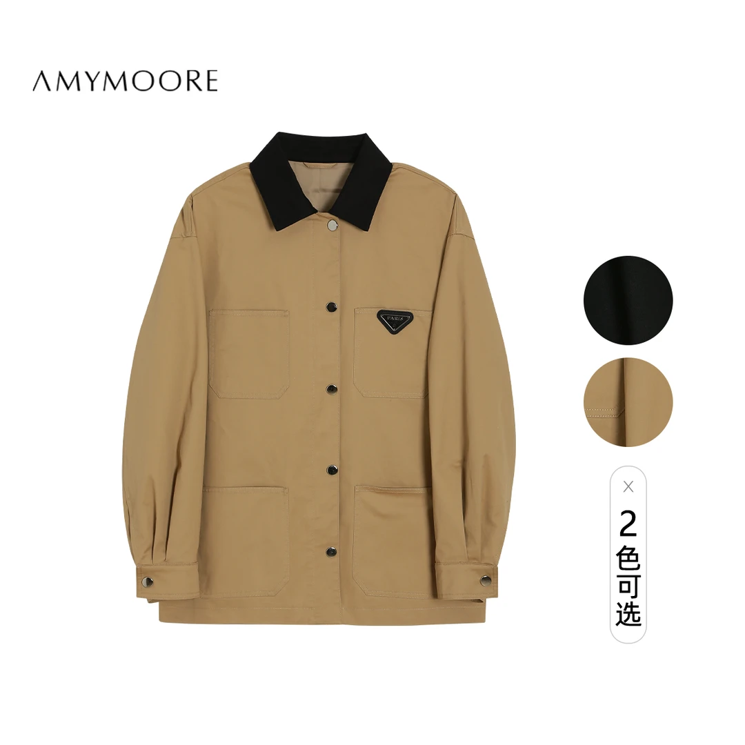 AMYMOORE【为爱放价】 纯棉长袖百搭设计款短款外套宽松女 41471