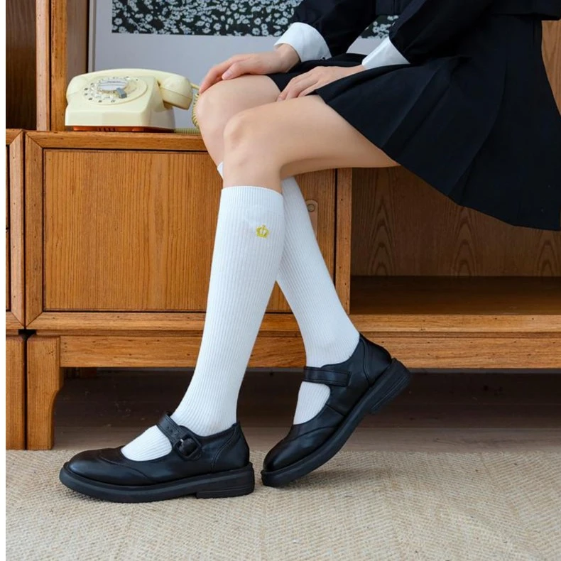 【嗒囜粉丝专享】【清仓】学院风风格 女童皇冠刺绣小腿袜精梳棉