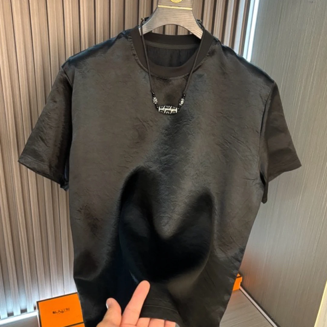 爆款2024夏季新款潮牌轻奢半袖新中式男装醋酸高端美式上衣