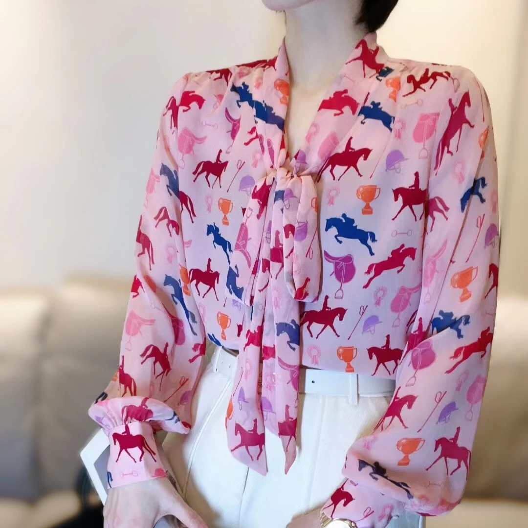 2023新品高贵上档次女装上衣欧货爱马碎花粉色大牌气质高雅优雅女