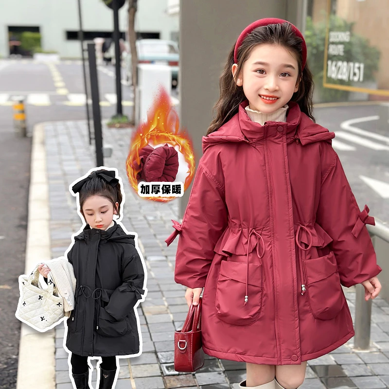 女童夹棉外套秋冬装2024新款洋气儿童冬季加厚派克服安可拉红上衣