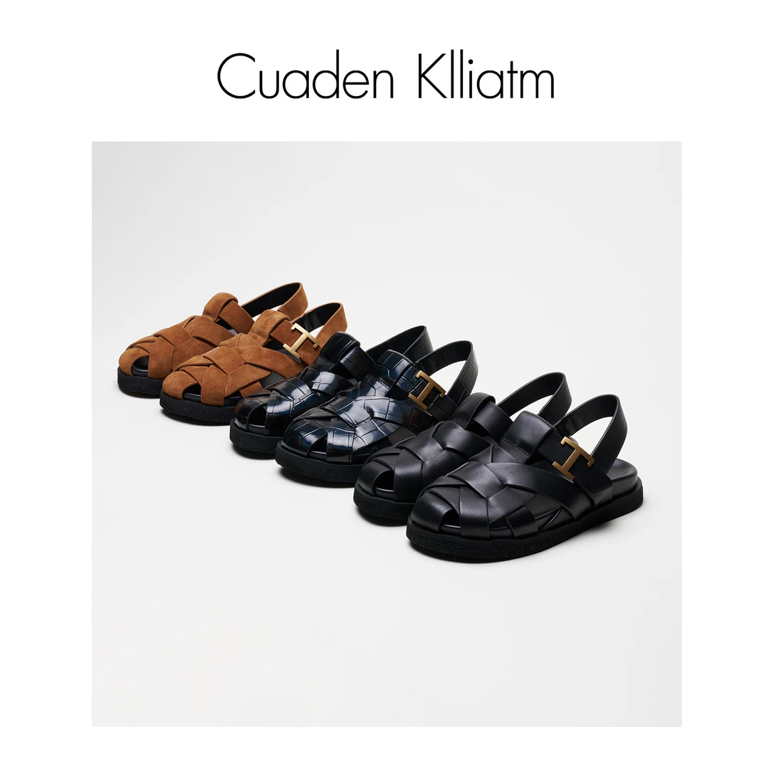 新款复古包头罗马鞋女厚底编织软皮镂空百搭凉拖鞋F006