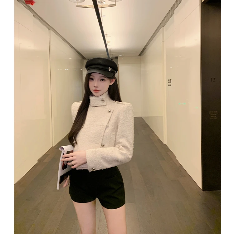 [思思studio]现小香风韩感翻领香风短款夹克外套女气质时尚SS-128