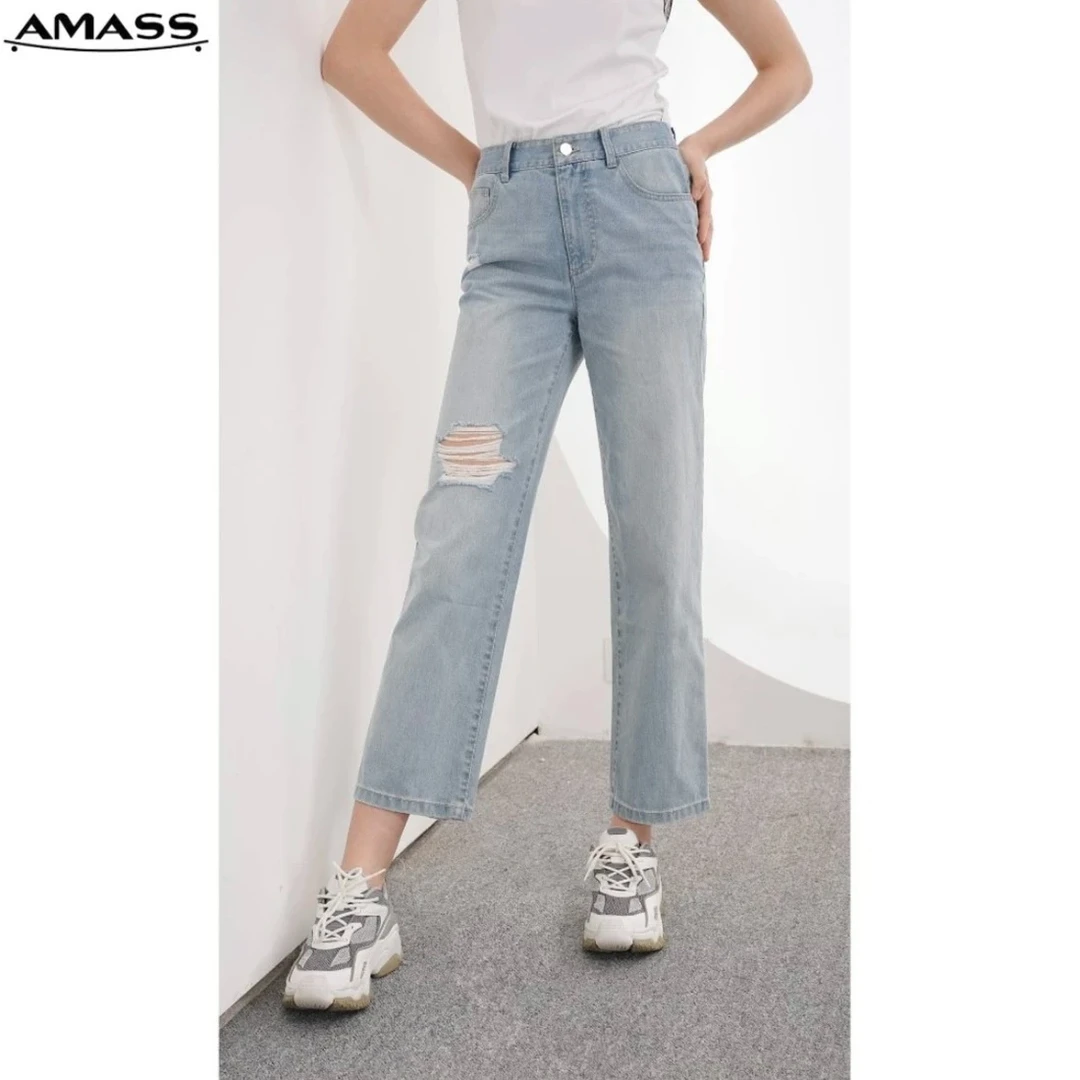 AMASS/阿玛施【商场同款】个性百搭休闲高腰破洞牛仔裤5100334