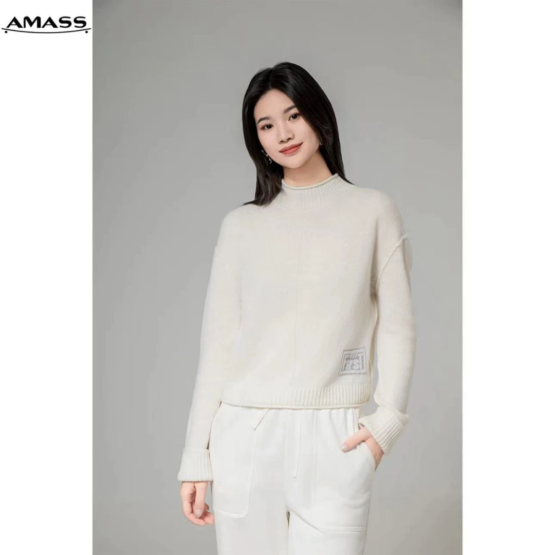 AMASS阿玛施秋冬热力感保暖百搭纯色半高领羊绒毛衣5399644