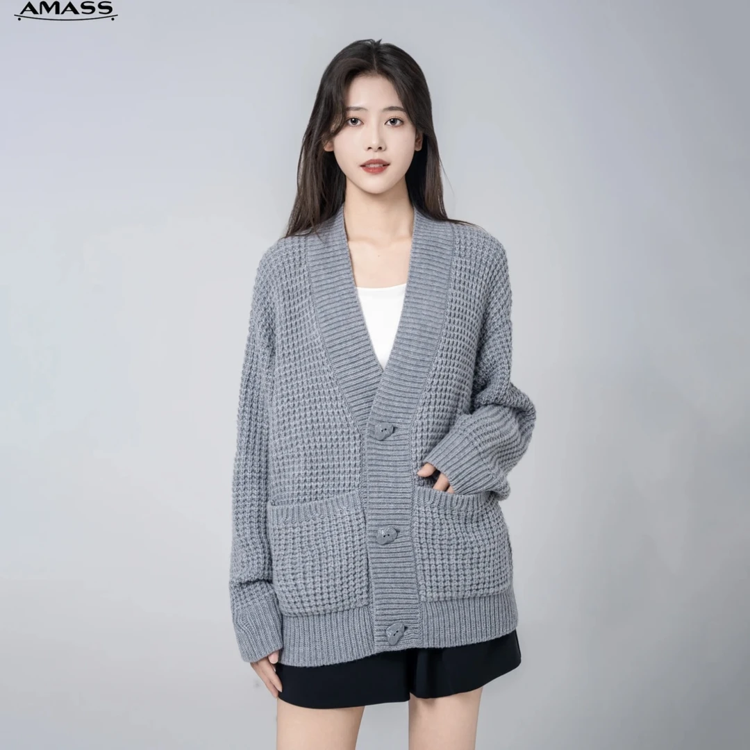AMASS/阿玛施【商场同款】宽松V领大棒针织开衫外套女秋冬5499196
