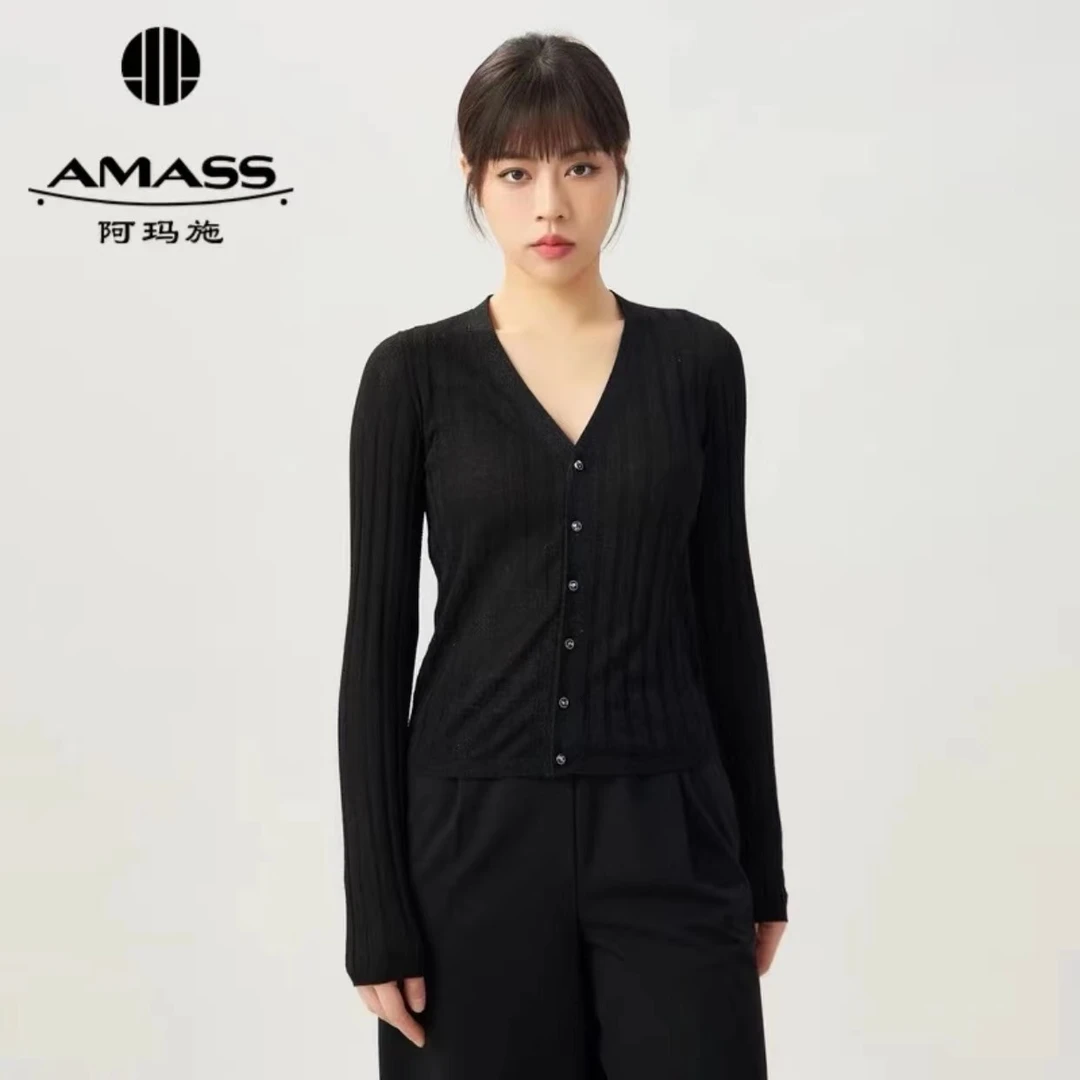 AMASS/阿玛施【商场同款】V领金银丝面料舒适百搭针织开衫5499204