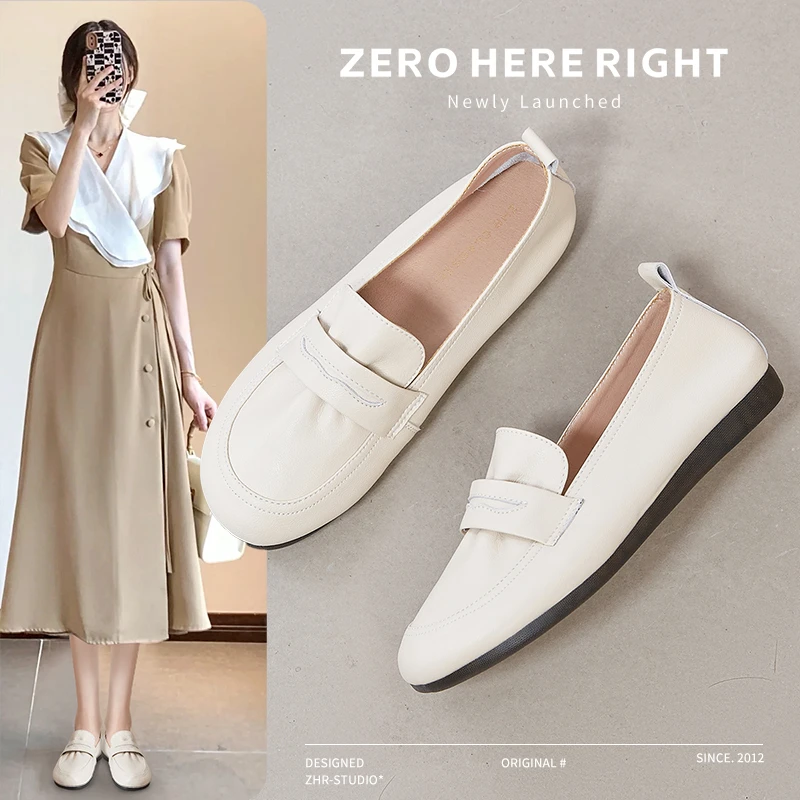 ZHR/则则乐福鞋女2025新款春秋软底百搭真皮单鞋舒适平底妈妈鞋子