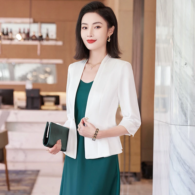 无领西装外套女夏季2024新款高级感百搭气质职业休闲薄款西服1661
