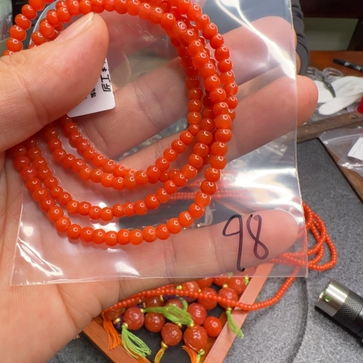 南红玛瑙手链未镶嵌巅**极98保山杨柳柿子红算盘珠多圈