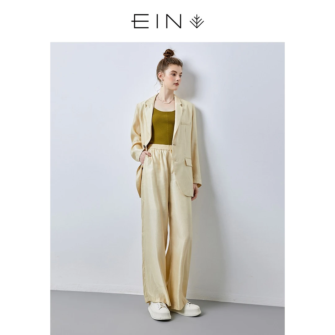 EIN/言2023春夏文艺时尚复古利落休闲气质时髦显瘦阔腿直筒长裤子