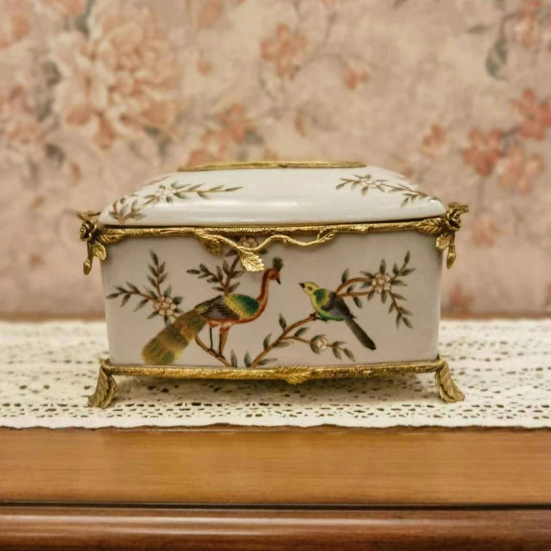 墨菲知美饰/铜配瓷/纸巾盒/收纳盒/复古高端桌面摆件