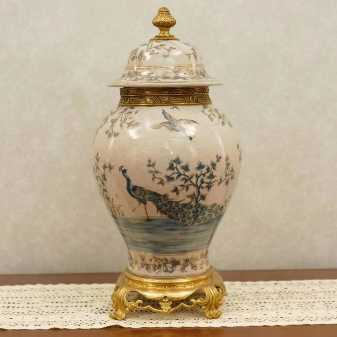 【墨菲知美饰】铜配瓷/将军罐/玄关/书房/复古高端桌面摆件