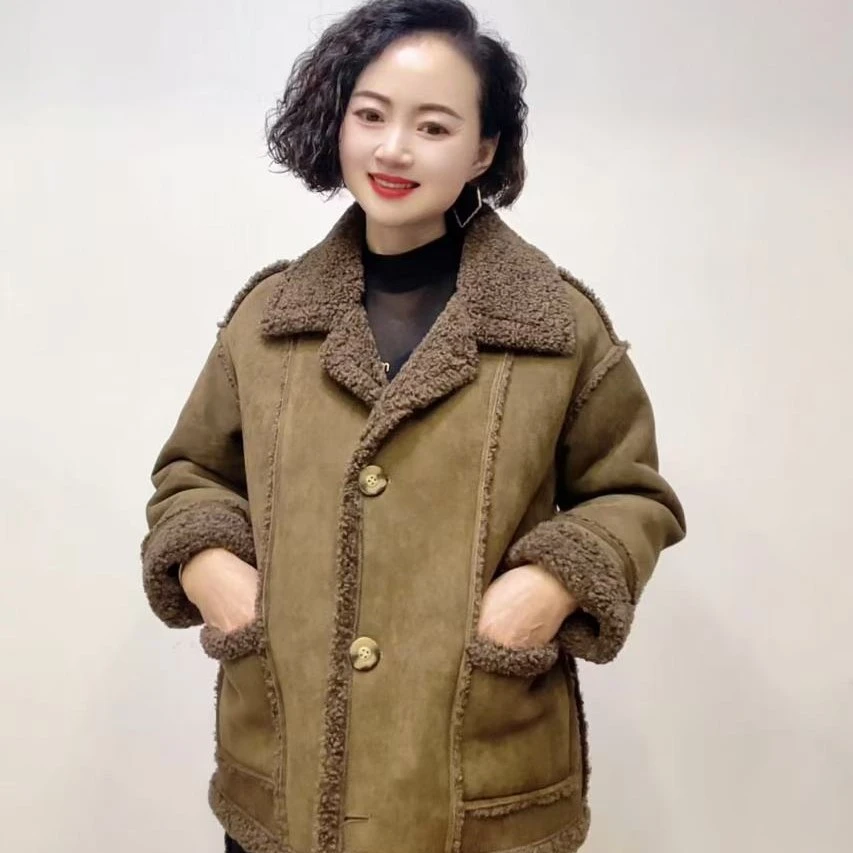 加厚单排扣冬皮毛一体外套