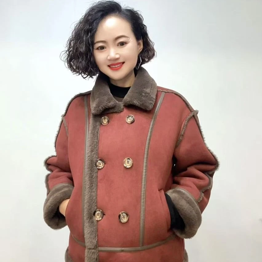 时尚皮毛一体加绒加厚短外套