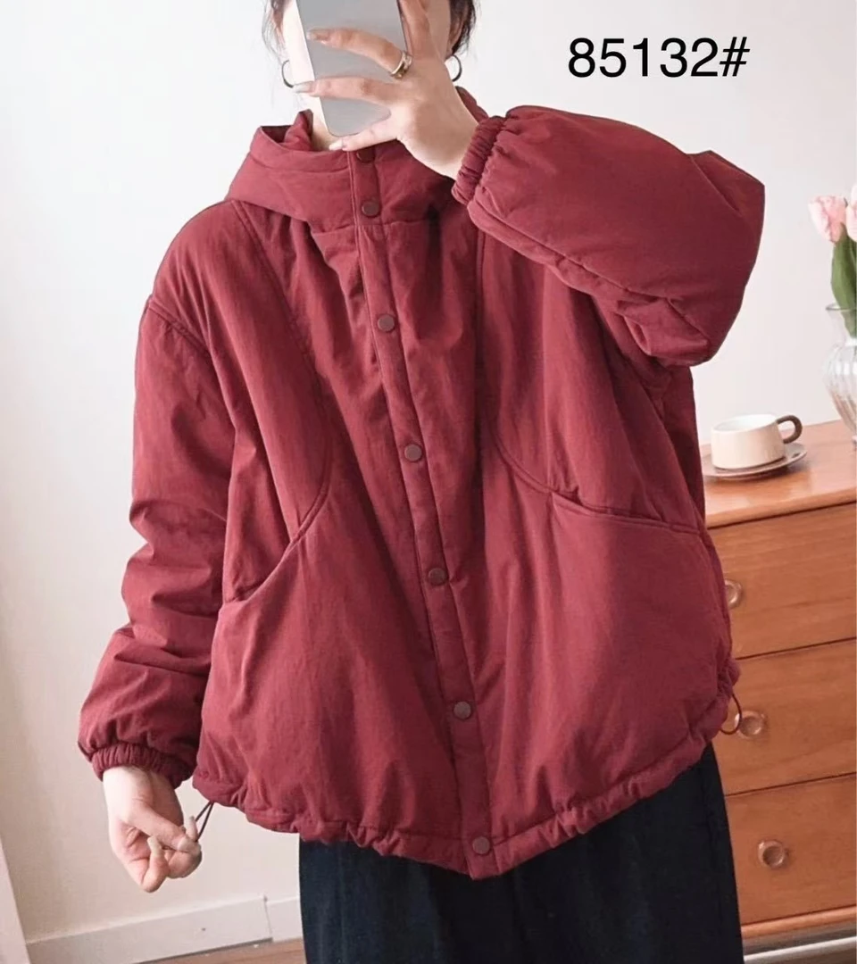 秋冬新款保暖大口袋水洗棉下摆可调节连帽外套85132