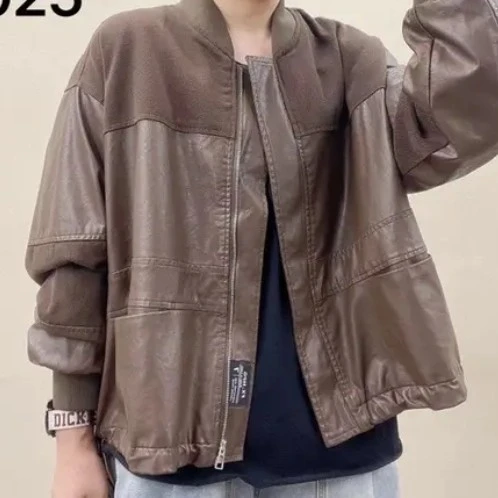 立领休闲宽松加绒加厚皮外套