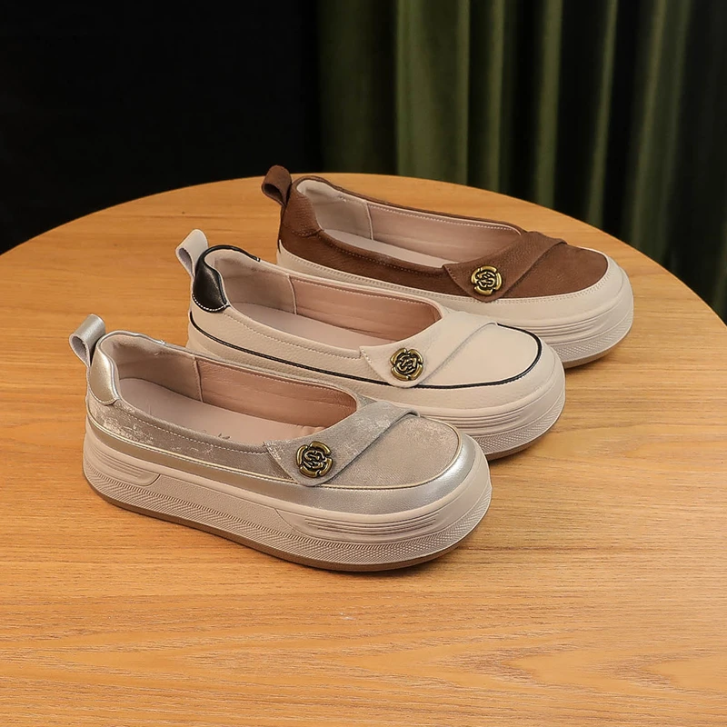 F3398真皮乐福鞋休闲鞋女4cm平底单鞋复古妈妈女鞋直播2024秋季