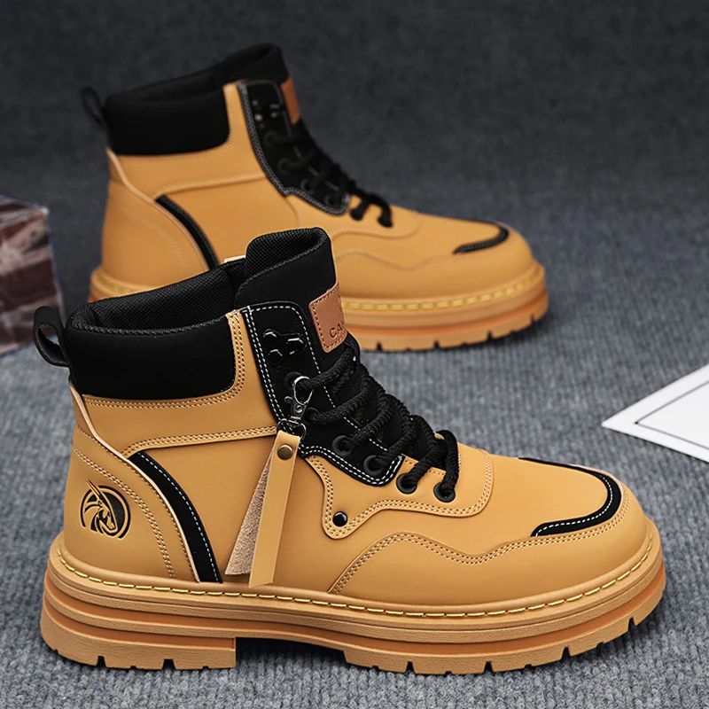 回力新男鞋马丁靴2023新款秋冬季大黄靴子户外工装鞋劳保鞋子男款