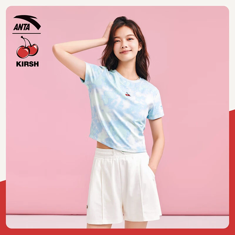 安踏×KIRSH | 小樱桃夏季短袖t恤女正肩女款时尚短上衣162428124