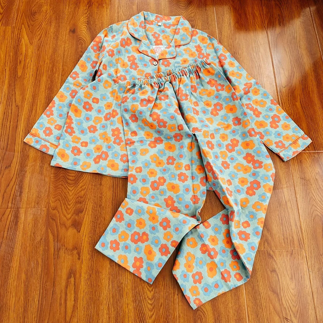 清仓处理~双重纱舒适家居服长袖长裤套装睡衣春夏薄睡衣宽松大码a