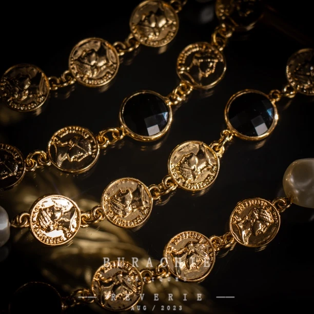 铜合金仿珍珠项链 意｜老牌奢侈门店仿古大尺寸圆形镶水钻4057