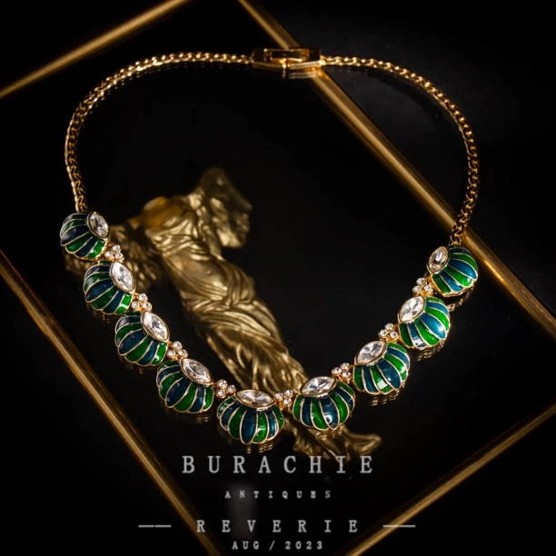 铜合金仿水晶项链 【6518】意|老牌古卓珠宝收藏款 |Fettia孔雀蓝