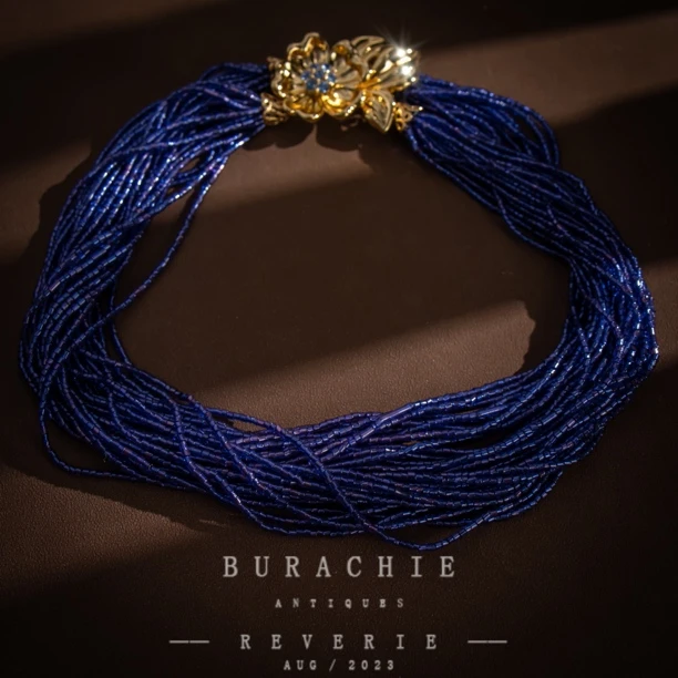 铜合金仿水晶项链 7958  19世纪法 蓝紫色鸢尾花/气质