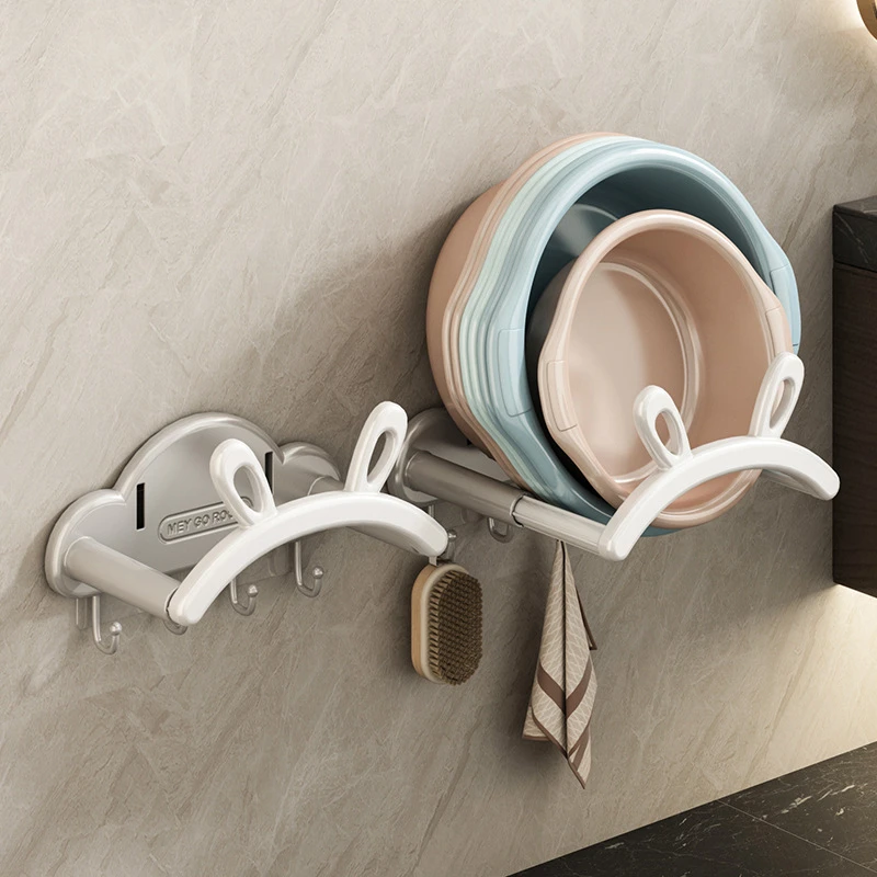 兔耳朵可折叠壁挂卫生间免打孔伸缩浴室置物架盆子收纳神器
