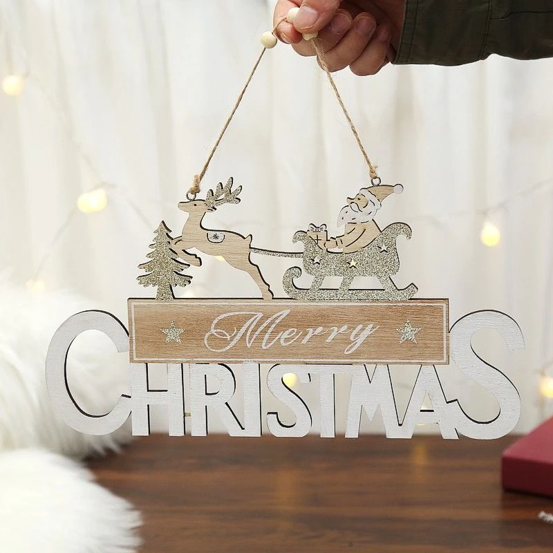 圣诞节英文字母牌 雪人老人麋鹿木质摆件橱窗装饰品 圣诞树C50