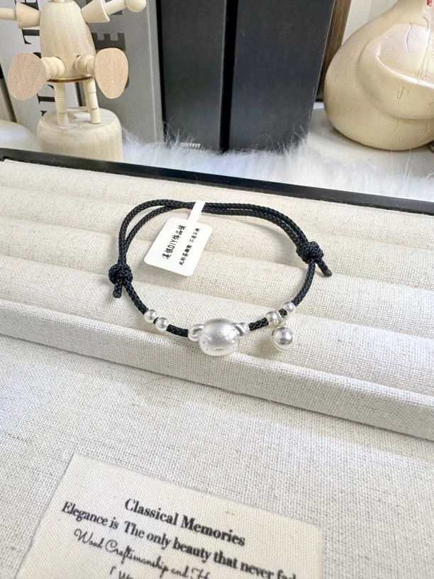 足银手链 999足银情侣纯银手链ins小白手工编织本命年可爱手链