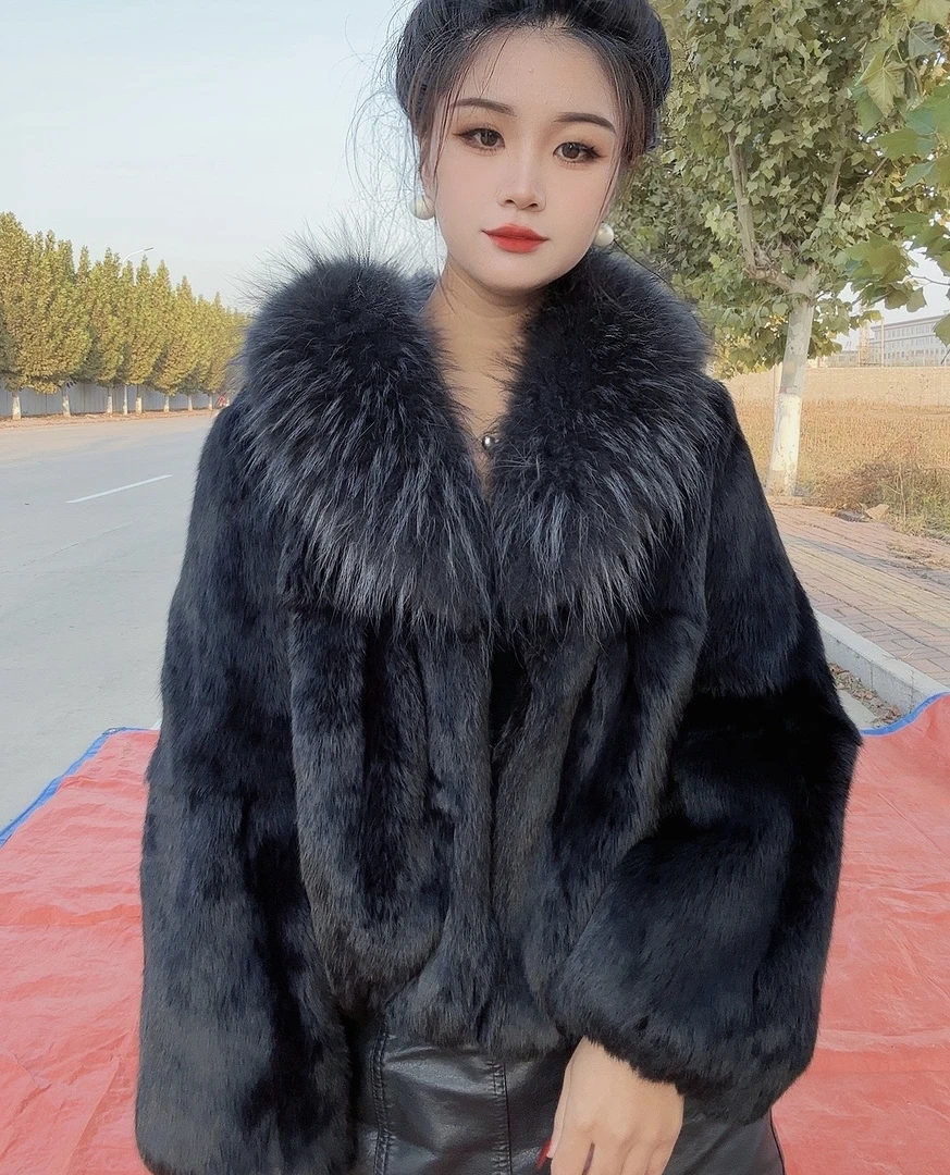 【花仙子】2025年冬季兔皮毛一体洋气时尚百搭短款外套