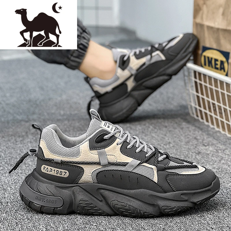 东方骆驼轮胎底男鞋2024新款百搭青少年网面运动休闲厚底老爹潮鞋