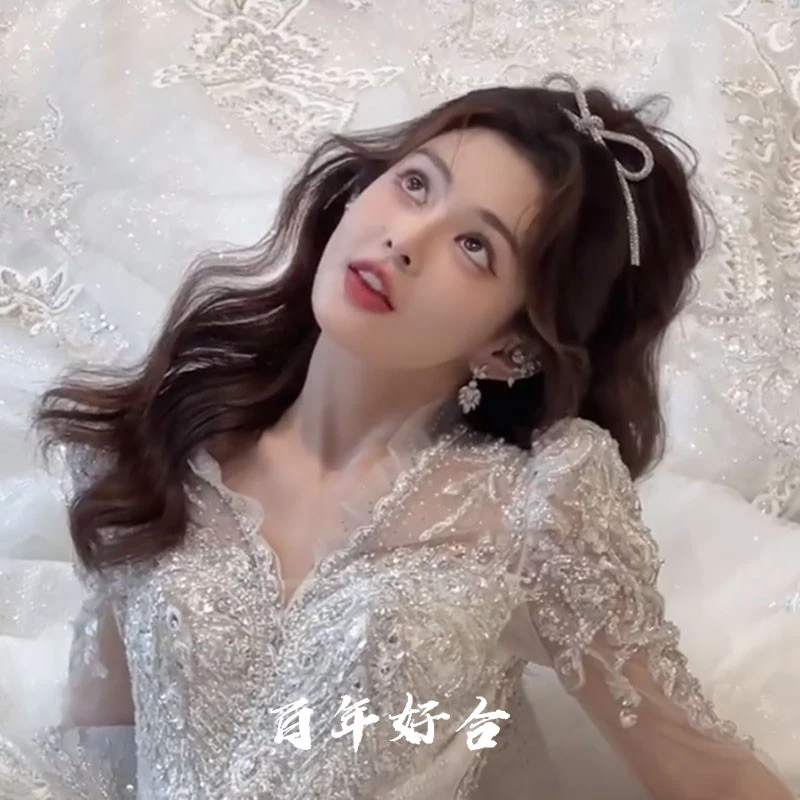 网红满水钻蝴蝶结发夹发饰新娘结婚婚纱头饰时尚丸子头顶夹大气
