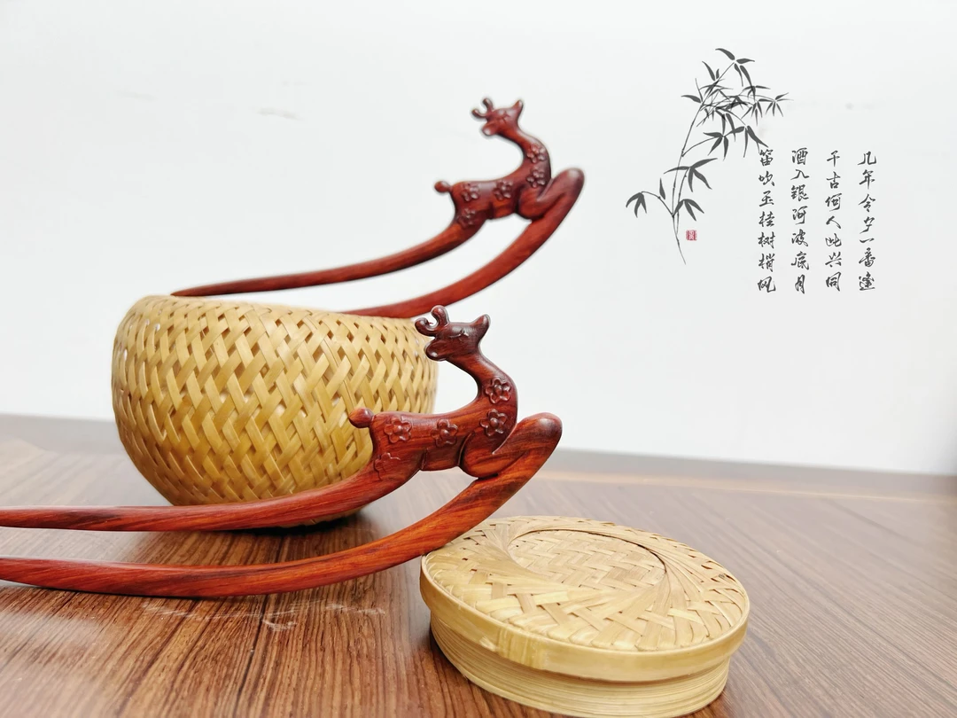 【双钗梅花鹿】灵动可爱木质发簪簪子木发簪