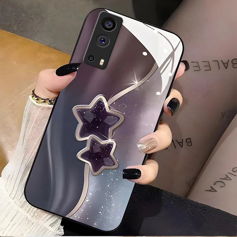 适用iQOOz3手机壳z3玻璃流金暗紫女款时尚全包新款保护套网红简约