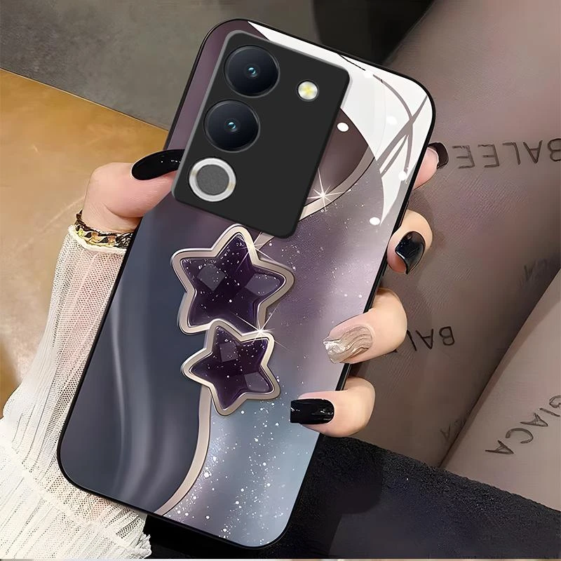 适用vivos17pro手机壳VIVOS17PRO玻璃流金暗紫女款时尚全包新款保