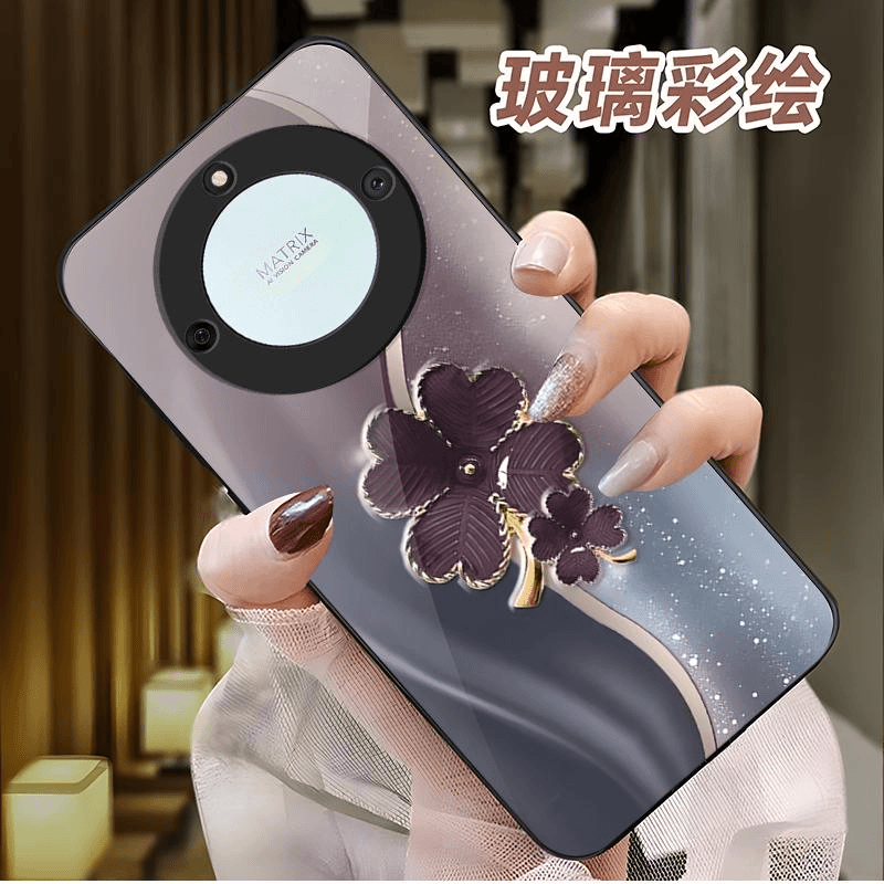 荣耀X40手机壳HONORx40玻璃鎏金四叶草女款防摔简约创意全包网红