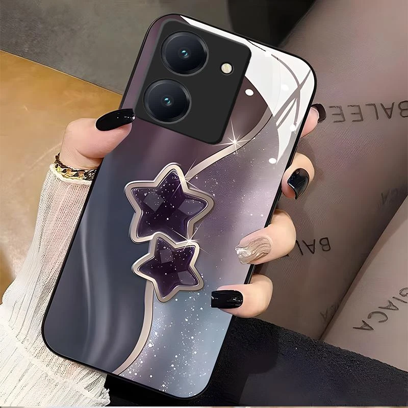 适用vivoy78手机壳VIVOY78玻璃流金暗紫女款时尚全包新款保护套网