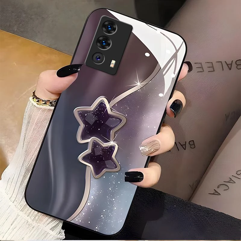 适用vivoz5手机壳Z5玻璃流金暗紫女款时尚全包新款保护套网红简约