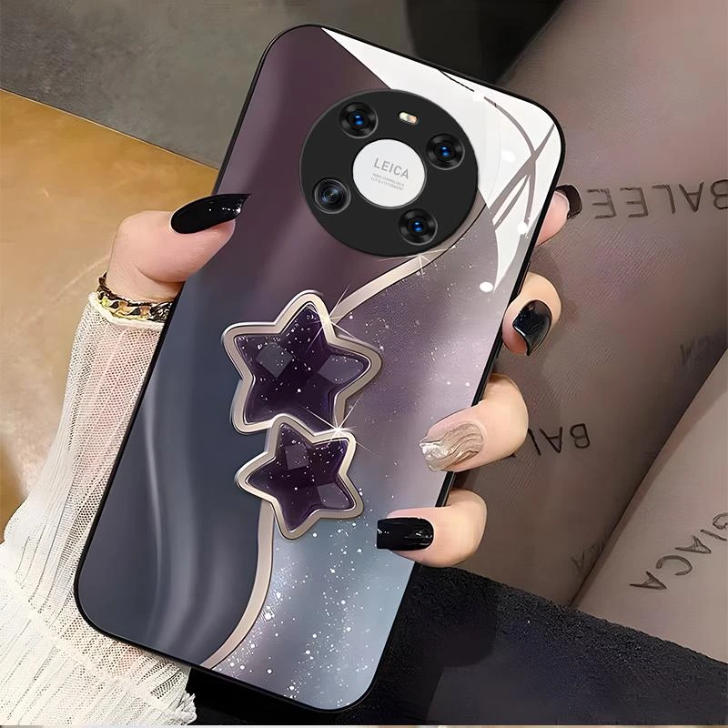 适用华为MATE40鼎桥版手机壳玻璃流金暗紫女款时尚防摔新款保护套