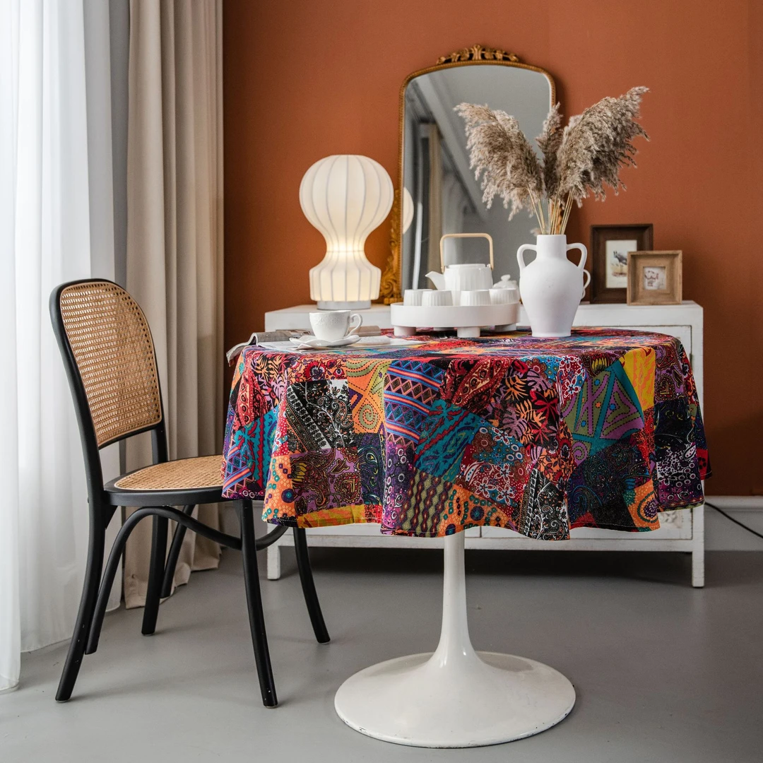 桌布波西米亚多色印花桌布圆形客厅布艺中式桌布一件代发