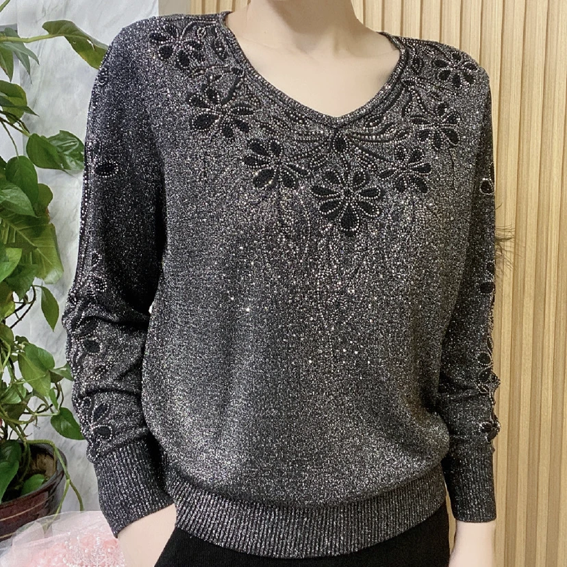 新款秋冬季长袖针织毛衣打底时尚针织衫中老年妈妈宽松洋气上衣