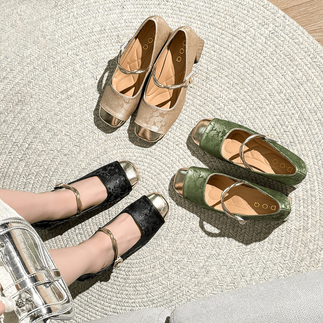 单鞋女2024新款夏季国风新中式配裙子珍珠一字带粗跟浅口玛丽珍鞋