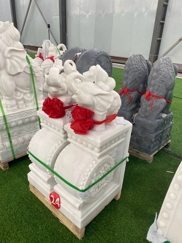 石雕门墩天然汉白玉门墩抱鼓石一对小象酒店庭院门口摆件