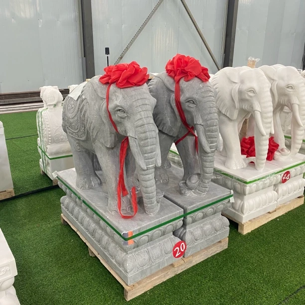 石雕大象汉白玉招财小象吉祥如意青石大象雕刻门口摆件