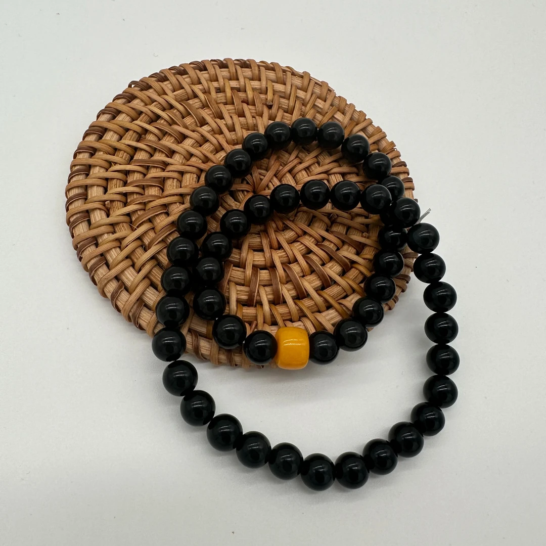 黑曜石手链男女天然黑曜石双圈手串女男生手链黑曜石礼物百搭黑色