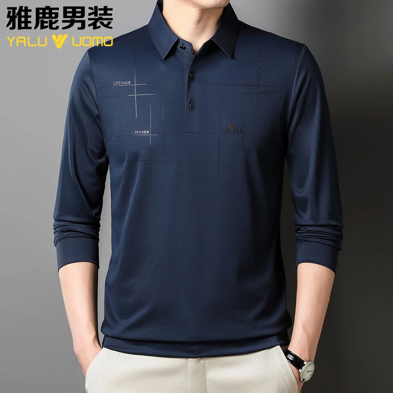 雅鹿男装2024秋冬新款长袖polo衫男中老年爸爸装商务休闲t恤T512