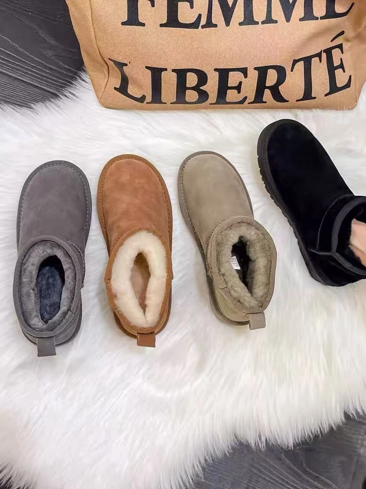 冬雨款男女同款经典牛皮加厚保暖经典时尚冬季加绒短筒雪地靴低筒