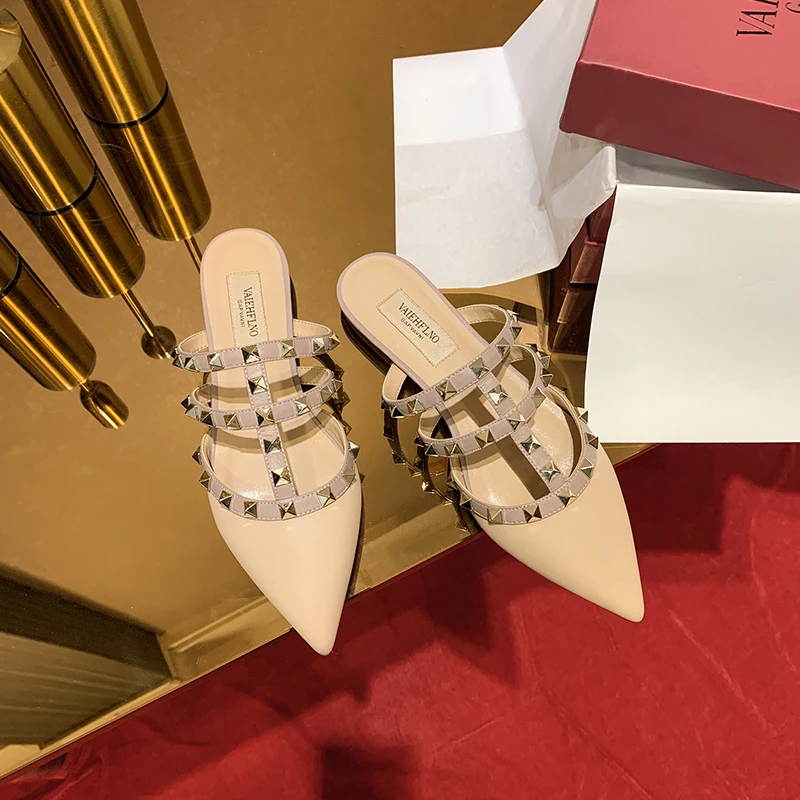 【琳琳专属】春夏包头拖尖头半拖百搭气质粗跟法式平底凉鞋凉拖女